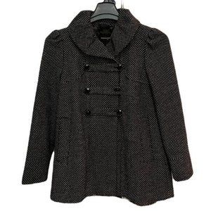Banana Republic Black & White Ruffle Collar Double Breasted Wool Blend Pea Coat
